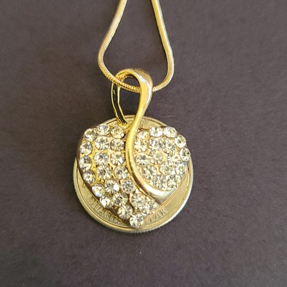 Rhinestone Heart Charm Necklace and Earrings Set - Picture 4 of 8